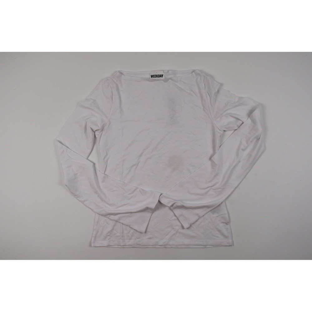 Weekday Long Sleeve Boat Neck Top White Solid Medium NWT
